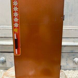 Vintage Gabriel tin litho toy refrigerator copper brown yellow